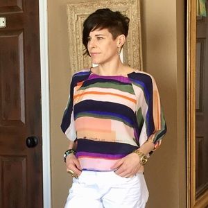 Anthropologie Maeve silk watercolor striped top XS